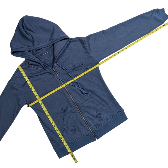 Distressed/Ripped Blue Zip Up Hoodie - Picture 5 of 10